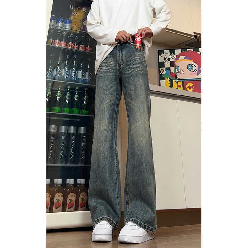 ボーイズパンツ、万能トレンドウォッシュ加工ダメージストレートジーンズ、春夏トレンドブランドアメリカンルーズシミターマイクロフレアパンツ|undefined
