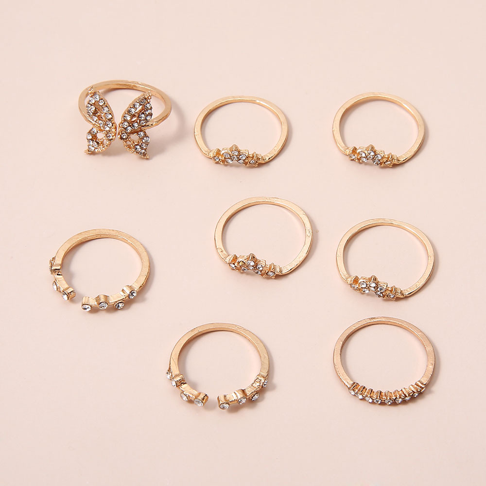 Bohemian Style Diamond Butterfly Joint Ring 8-piece Set display picture 7