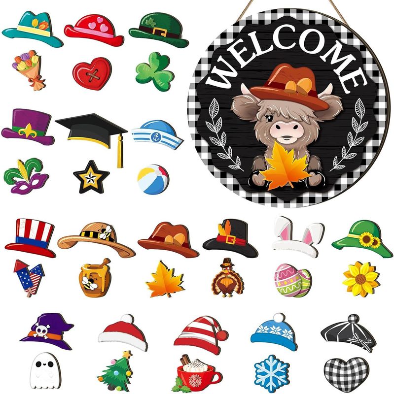 2025 新しいクロスボーダー木製装飾交換可能なホリデーロゴタグクリスマスハロウィン IDY 木製装飾|undefined