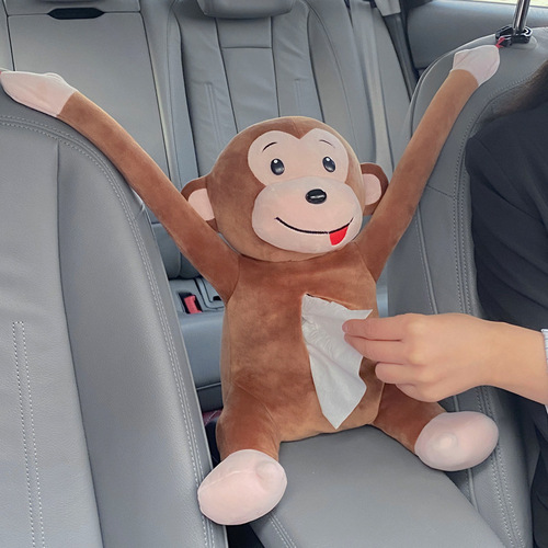 Cute Car Mount Tissue Box for Monkey Style Seat Support Handrail, Hanging Car Tissue Holder, Creative In-Car Tissue Pouch
