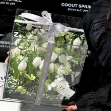 亚克力透明花盒鲜花礼品包装盒郁金香diy插花生日礼盒展示盒方形