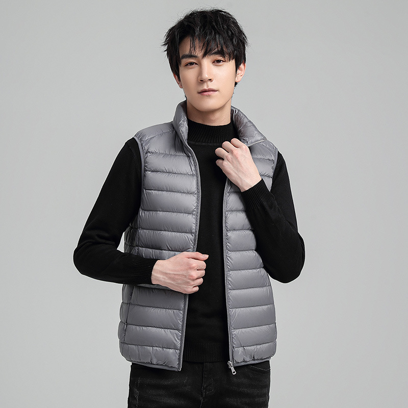가을 겨울 신상 크로스보더 다운 재킷 남성 조끼 패셔너블한 스탠드 칼라 얇은 다운 조끼 남성 심플 상의