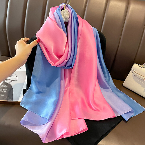  New Fashion Gradient Satin Silk Scarf Women's Oversized Gauze Shawl Spring and Autumn Scarf Autumn and Winter Warm Scarf