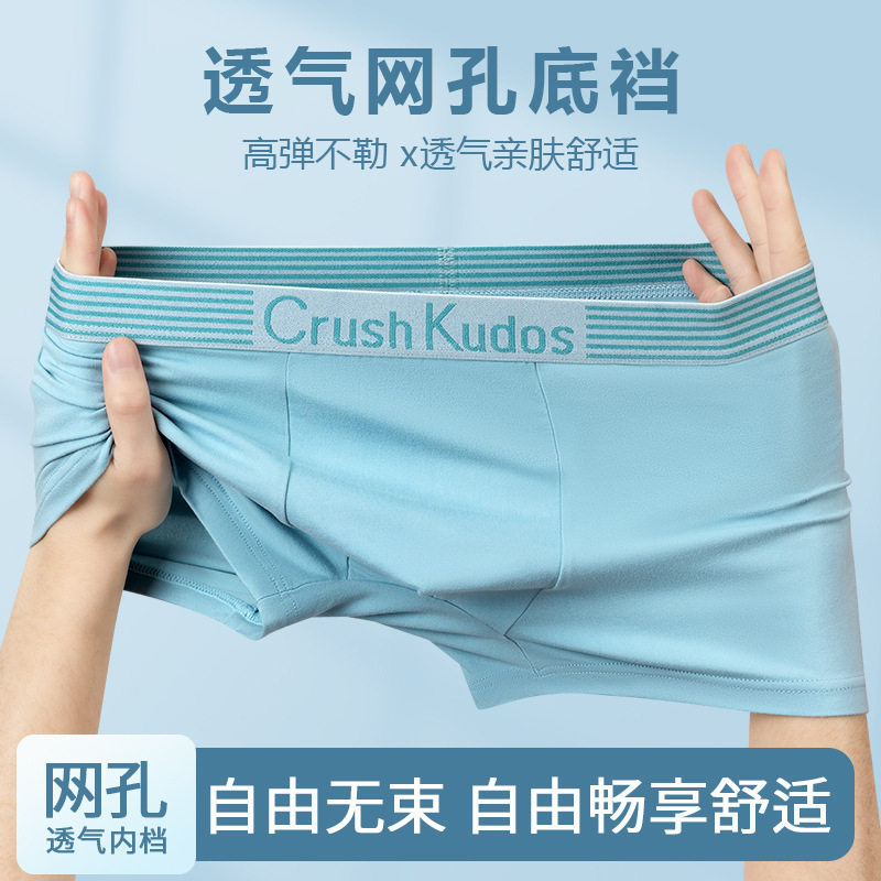 Summer New Men's Underwear, Fashionable and Simple Mid-Waist Underwear, Men's Breathable Mesh Comfortable Bottom Crotch Men's Boxer Briefs