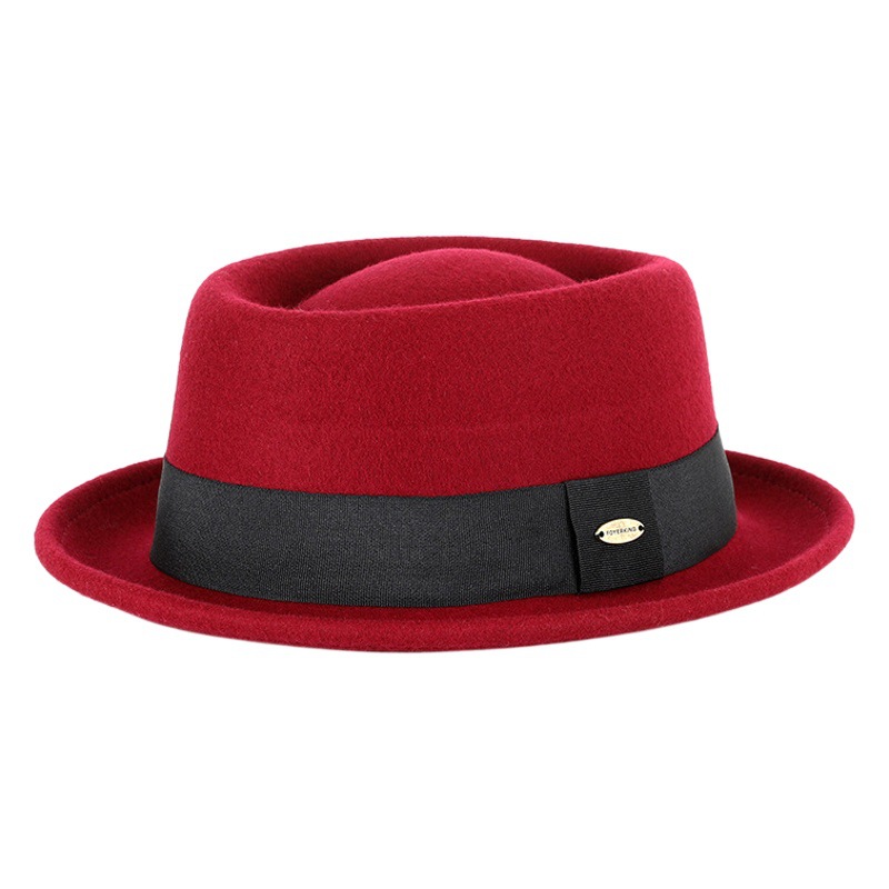 Otoño e invierno nuevo sombrero de lana pura cóncavo-convexo superior moda cálida cinta retro estilo británico gentleman sombrero de fieltro francés