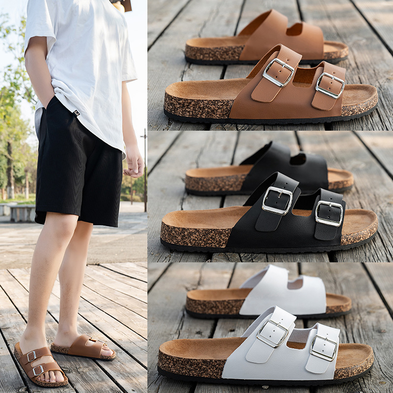 Birkenth 슬라이드 Unisex Cork 크로스 보더 하프 슬립 플랫폼 야외 더블 버클 Birkenth 슬라이드 샌들 및 슬리퍼 슬리퍼