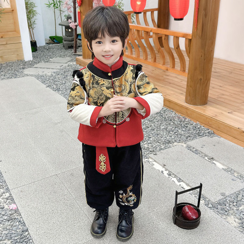 Winter Thick Set Traditional Chinese Style Children's Tangzhuang Two-Piece Set for New Year's Eve Baby Clothing Group Purchase Wholesale
