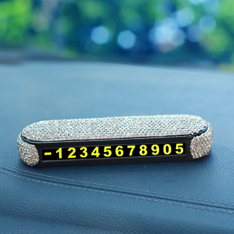 Tarjeta de estacionamiento temporal para automóvil con incrustaciones de diamantes, celebridad de Internet femenina, número de teléfono creativo, tarjeta de transferencia, decoración de automóvil móvil