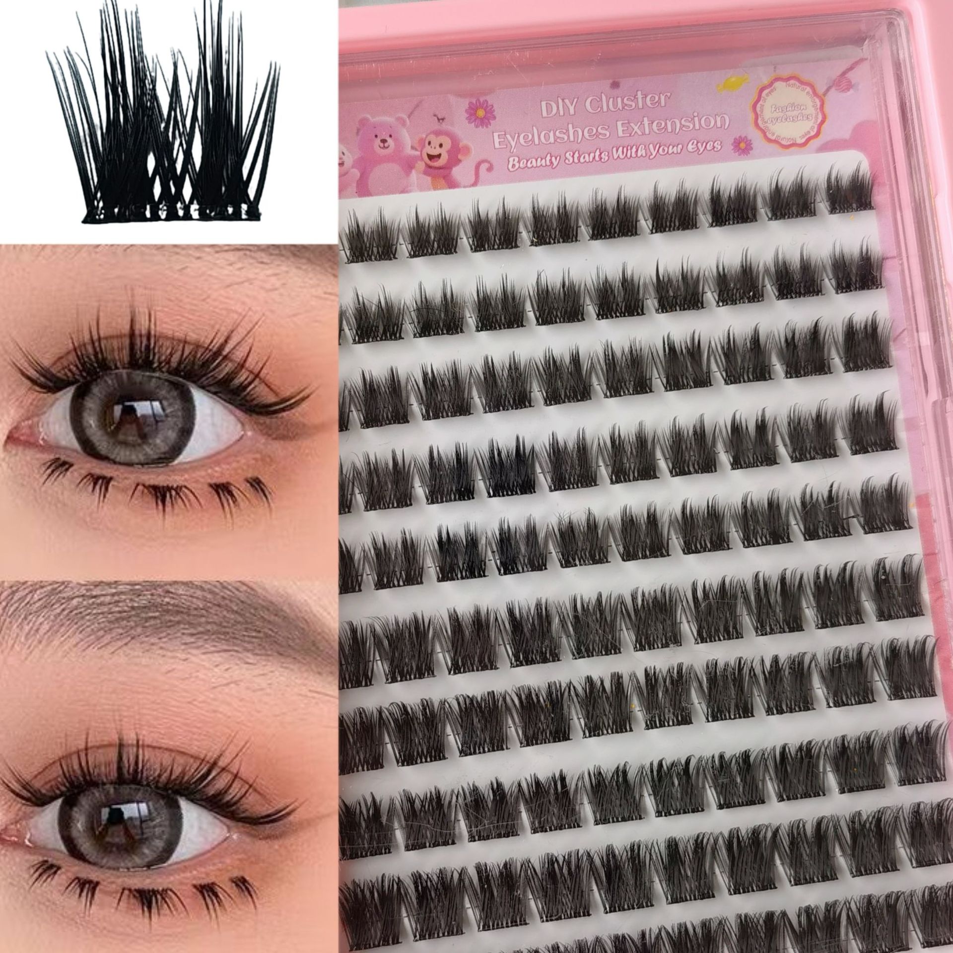 Conjunto de pestañas falsas transfronterizas de gran capacidad WM serie de cómic para la foto de ojos curvados tipo segmento de ampliación de pestañas binoculares