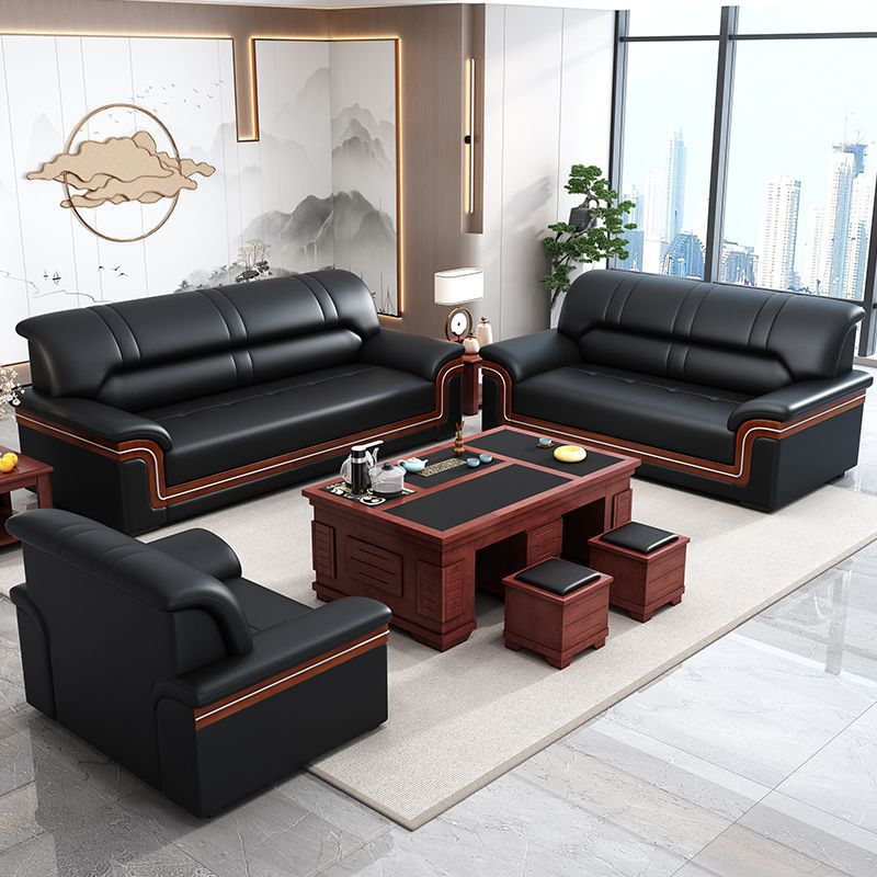 First-Layer Genuine Leather Office Sofa, Reception Room, Business Modern Simple Three-Seat Sofa Coffee Table Combination Internet Celebrity