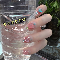 春夏超閃彩色寶石穿戴美甲小猴子同款爆閃美甲假指甲成品可拆卸