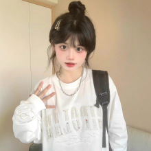纯棉小香风贴布长袖美式卫衣贴布刺绣早秋季圆领套头设计感上衣
