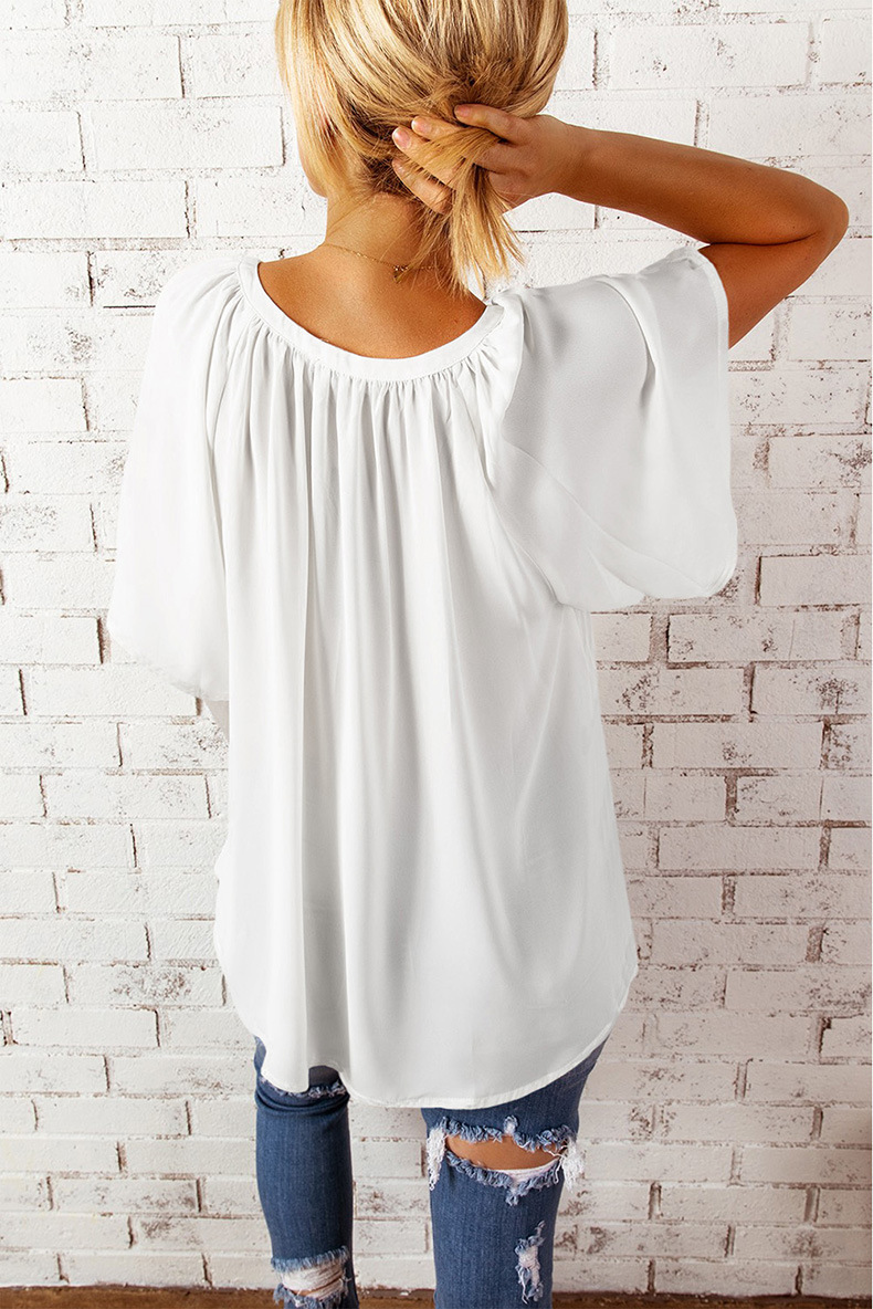 Women's V-neck T-shirt Loose Quarter Sleeve Summer Pullover Top_voghion.com
