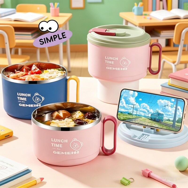 Japanese-style 304 stainless steel noodle bowl with lid, drainable soup bowl, student-specific bowl and chopstick set, suitable for office workers to eat Japanese-style 304 stainless steel noodle bowl with lid, drainable soup bowl, student-specific bowl and chopstick set, suitable for office workers to eat