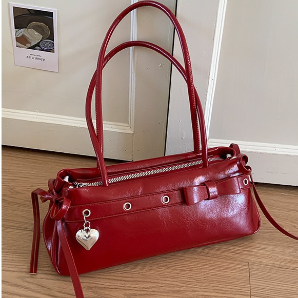 2026 New Women's Niche Dachshund Motorcycle Bag, Sweet and Cool Retro Baguette Bag, Fashionable Versatile Shoulder Underarm Bag