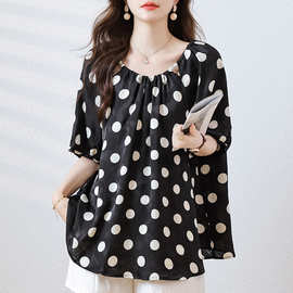 大波点上衣轻熟法式小众提花洋气高端别致小衫大码宽松遮肚子衬衫