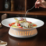 酒店明炉餐具大号菜盘家用创意陶瓷保温加热干锅专用碟子商用圆盘