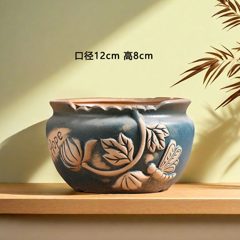 Qunseng maceta de flores de cerámica doméstica maceta de cerámica gruesa de gran calibre maceta de cerámica verde bandeja de flores al por mayor de precios especiales