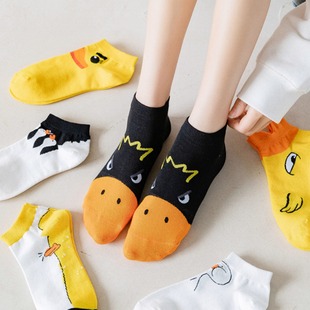 Socks Women's Korean-style Cartoon Cute Spring and Summer New Yellow Duck Boat Socks Sweat-absorbent Ins Fashionable Casual Student Socks