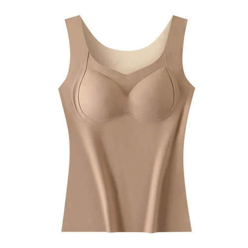 Thermal Fleece V-Neck Mid-Layer with Chest Pad Autumn/Winter Dual-Side Flocked Slimming Invisible Fleece Lined Thick Warm Innerwear for Women