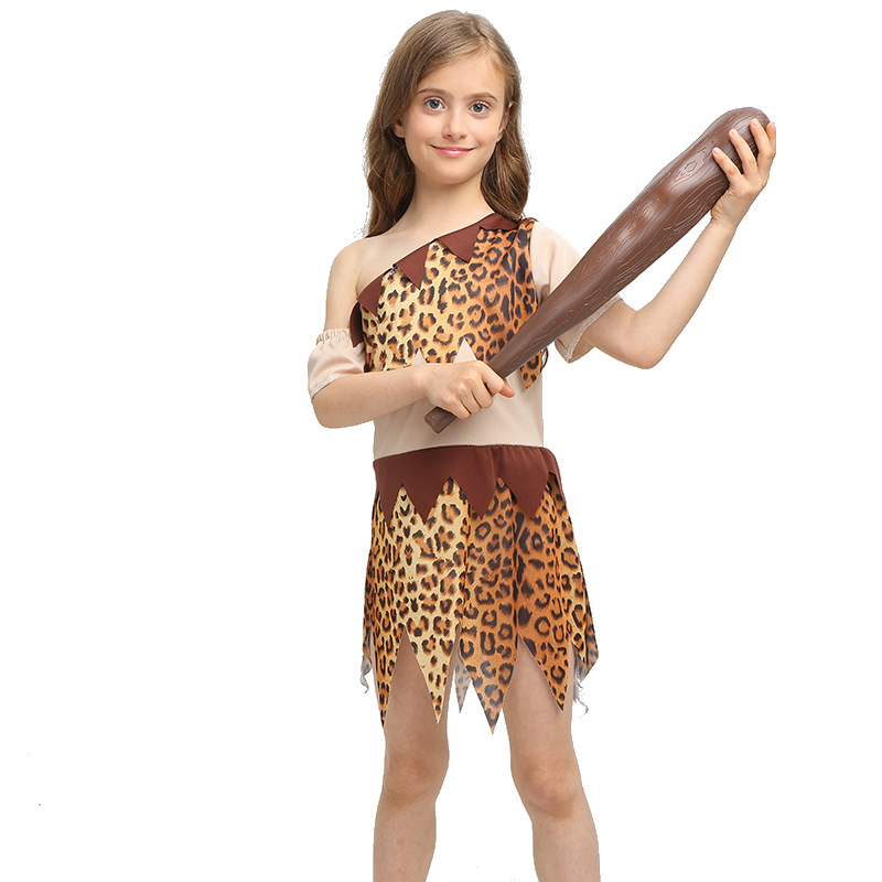 Children's Savage Costume African Native Primitive Costume Dancing Leopard Print Costume Hunter Indian Performance Costume