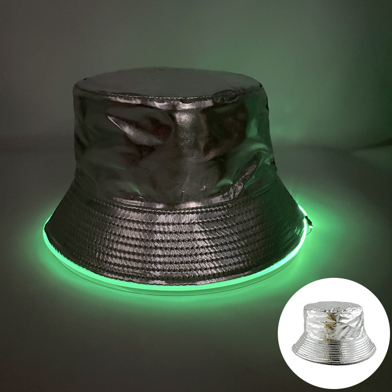 Europa y los Estados Unidos nuevo oro y plata LED de dos colores sombrero de pescador luminoso sombrero al aire libre ocio plegable sombrero luminoso de fiesta