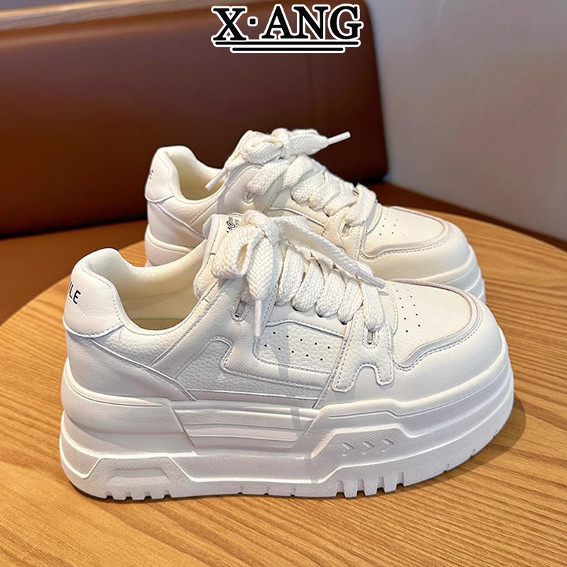 Genuine Leather Thick-Soled White Sneakers for Women, 2026 Spring and Summer New Style, High-Appearance Versatile Height-Increasing Casual Sports Shoes