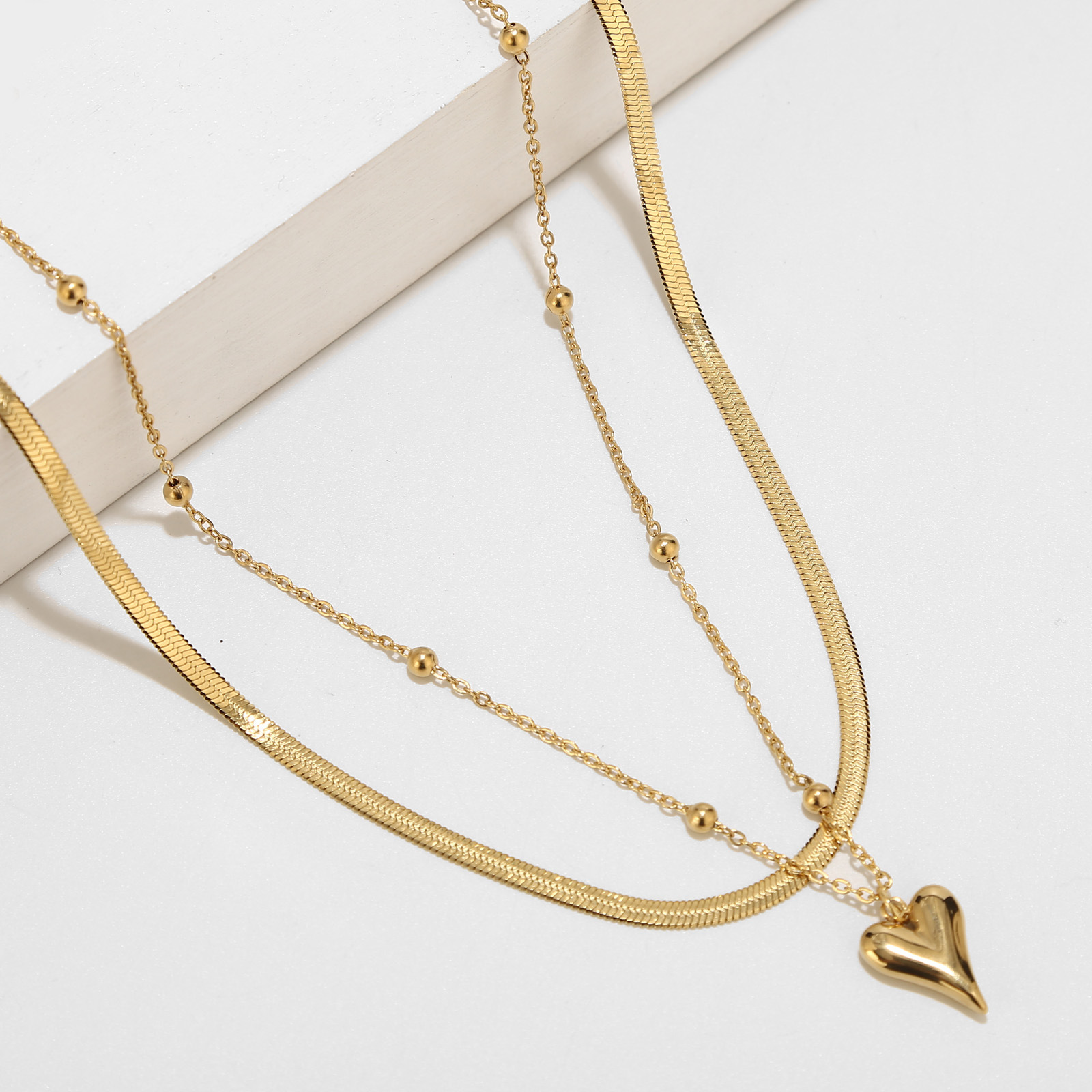 Heart Shape Pattern Fashion Heart Shape Stainless Steel Plating Layered Necklaces 1 Piece