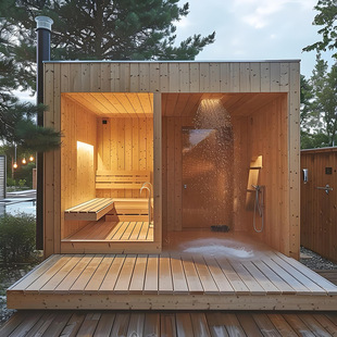 2024 New Design Fir Steam Wet Sauna Wooden Square Luxury Outdoor Sauna for 4 People