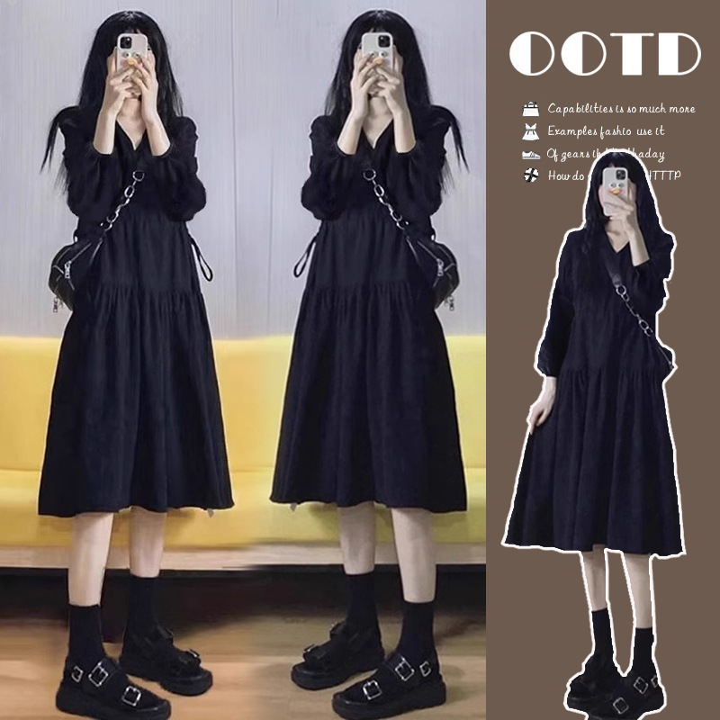 in stock# Pregnant Women Autumn Dress dress 2024 New Hepburn Style Loose Little Black Dress French Fashionable A- line Dress Spring and Autumn