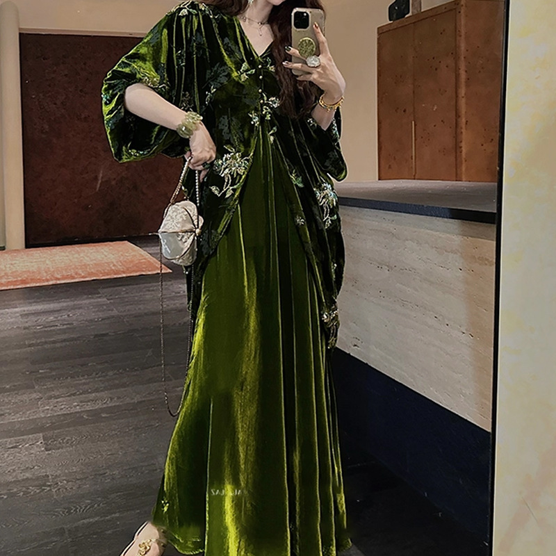 In Stock【Jinshanghua】Custom Beaded Embroidered Velvet Jacquard Zen-Inspired Dress 2026 Autumn New Ethnic Style Dress In Stock【Jinshanghua】Custom Beaded Embroidered Velvet Jacquard Zen-Inspired Dress 2026 Autumn New Ethnic Style Dress