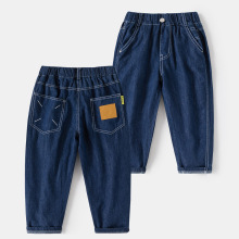 男童童装2025年夏季新款儿童防蚊裤中大童夏季纯色皮标牛仔长裤