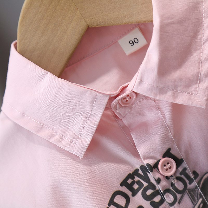 7273 Camisa rosa para niños 2025 nueva camisa de manga corta con estampado coreano para niños de verano