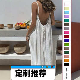 2026跨境亚马逊速卖通女士吊带大衣露背宽松家居服连衣裙度假风