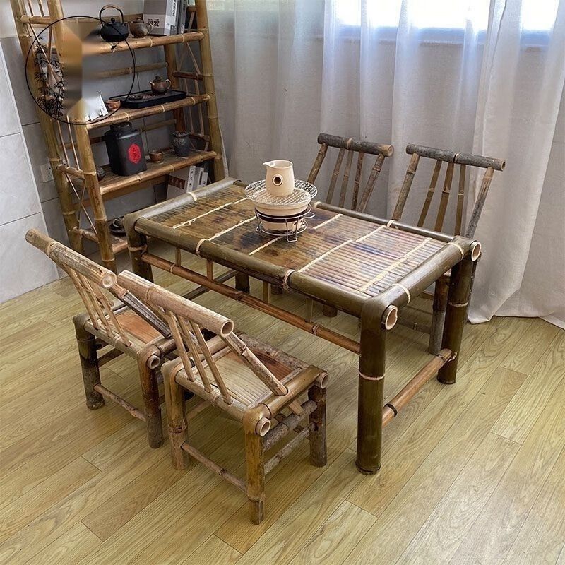 고급 탄화 대나무 테이블 120*60*60 의자 2개 무료 의자 2개