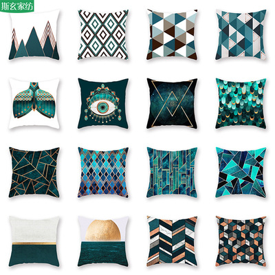 北歐廠家直銷定制廣告logo綠色幾何印花抱枕套沙發靠背靠枕腰墊套