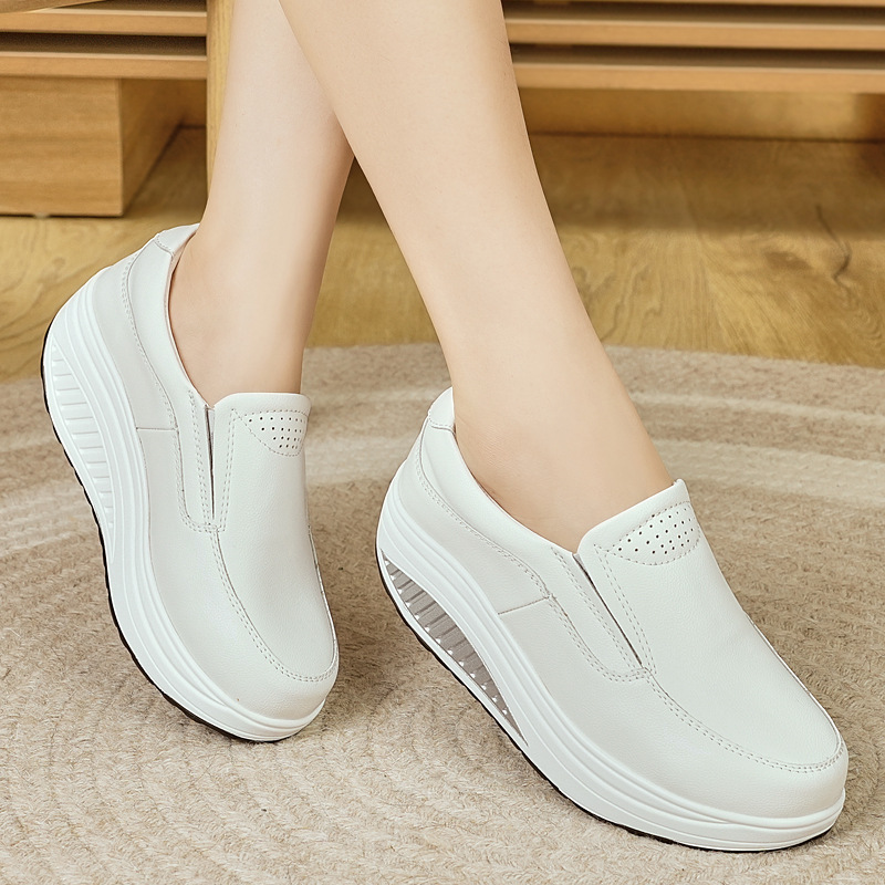Cross-Border Large Size New Rocking Shoes White Sneakers Nurse Women's Shoes Thick-Soled Wedge Heels Soft-Soled Platform Shoes Women's Shoes