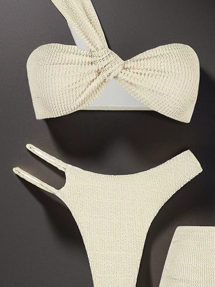 3-Piece Women's Swimwear Set, split textured design, beige/orange, S–XL