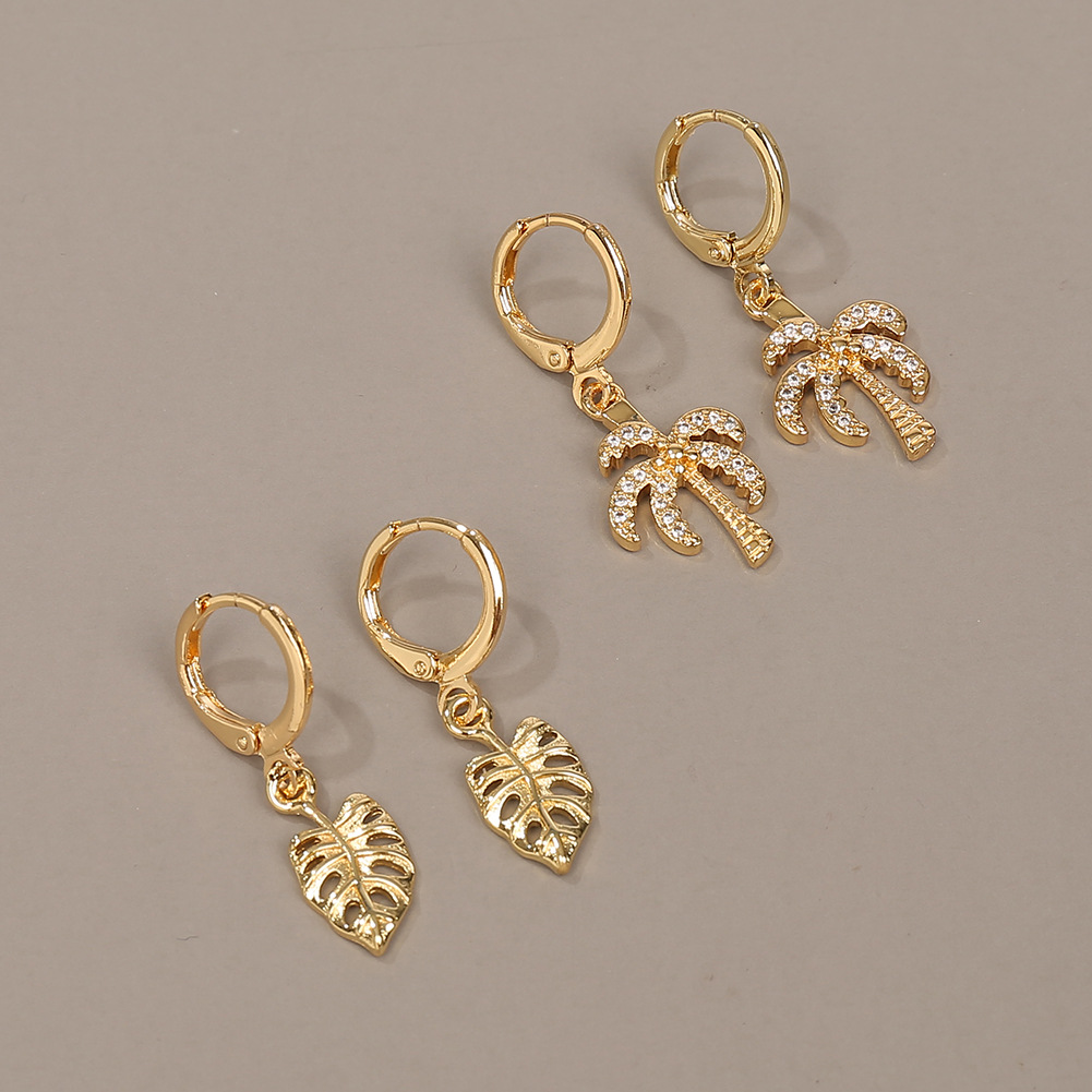 simple fashion style copper coconut tree leaf earringspicture2