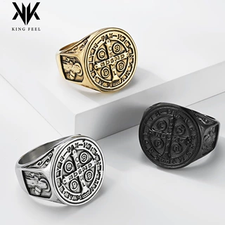 亚马逊热销欧美文艺复古圣本笃驱魔人钛钢戒指男士小众潮流手饰品