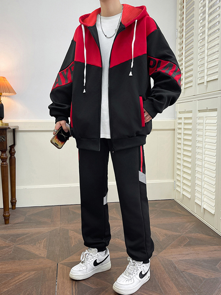 Primavera y otoño estilo americano inns set hombre puede agregar logotipo de patrón chaqueta guapo juvenil de moda ocio juego de dos piezas