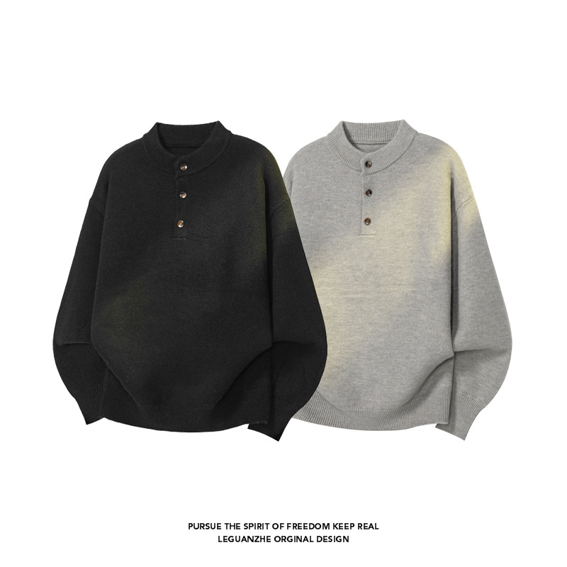 Old Money Style Henry Collar Sweater Men's Spring and Autumn Loose Trendy Heavyweight Knitwear Trendy Brand High-End Youth Jacket