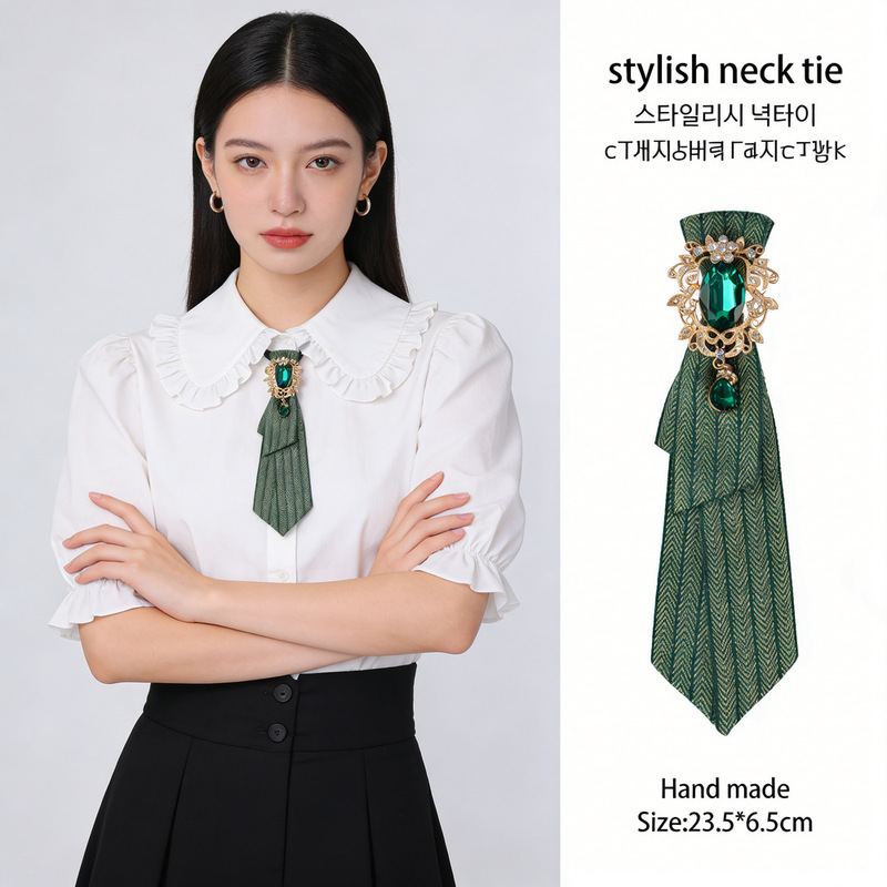 Bow Tie for Women, Diamond Shirt Collar Accessory, College Style, British and Korean Version, Versatile Ribbon Tie, Floral Tie