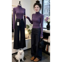 【紫定能行】2025秋冬新款紫色修身显瘦打底针织衫女士百搭毛衣