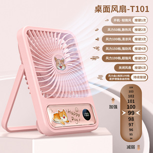 Cross-Border New Mini Turbine Handheld Small Fan Digital Display High Wind Rechargeable Electric Fan Office Desktop Silent