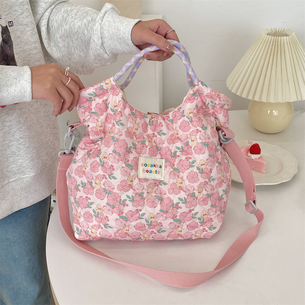 Mala de ombro acolchoada para mulher estilo coreano tote cartoon_voghion.com