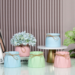 Factory wholesale plastic flowerpot home artificial flower decorative flowerpot waist Macron color PP environmental protection new material