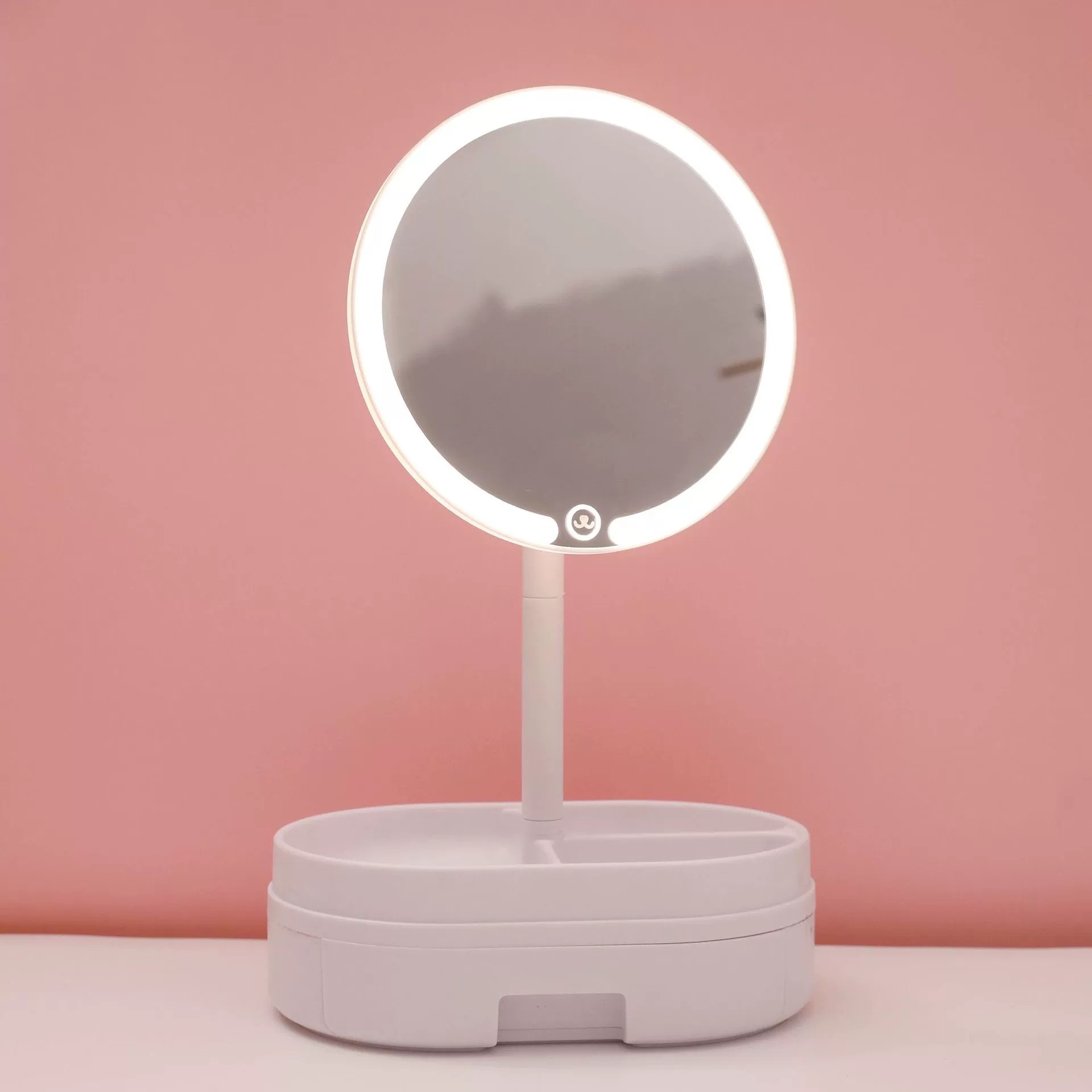 LED table mirror folding fill light, charging makeup mirror, 3-color modes, drawer storage