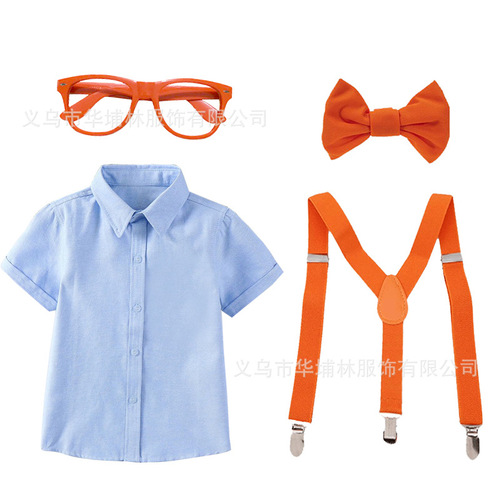 Engineer Birthday Theme Cartoon Set Blue Orange Hat Overalls Glasses Bow Tie Children's Party Set