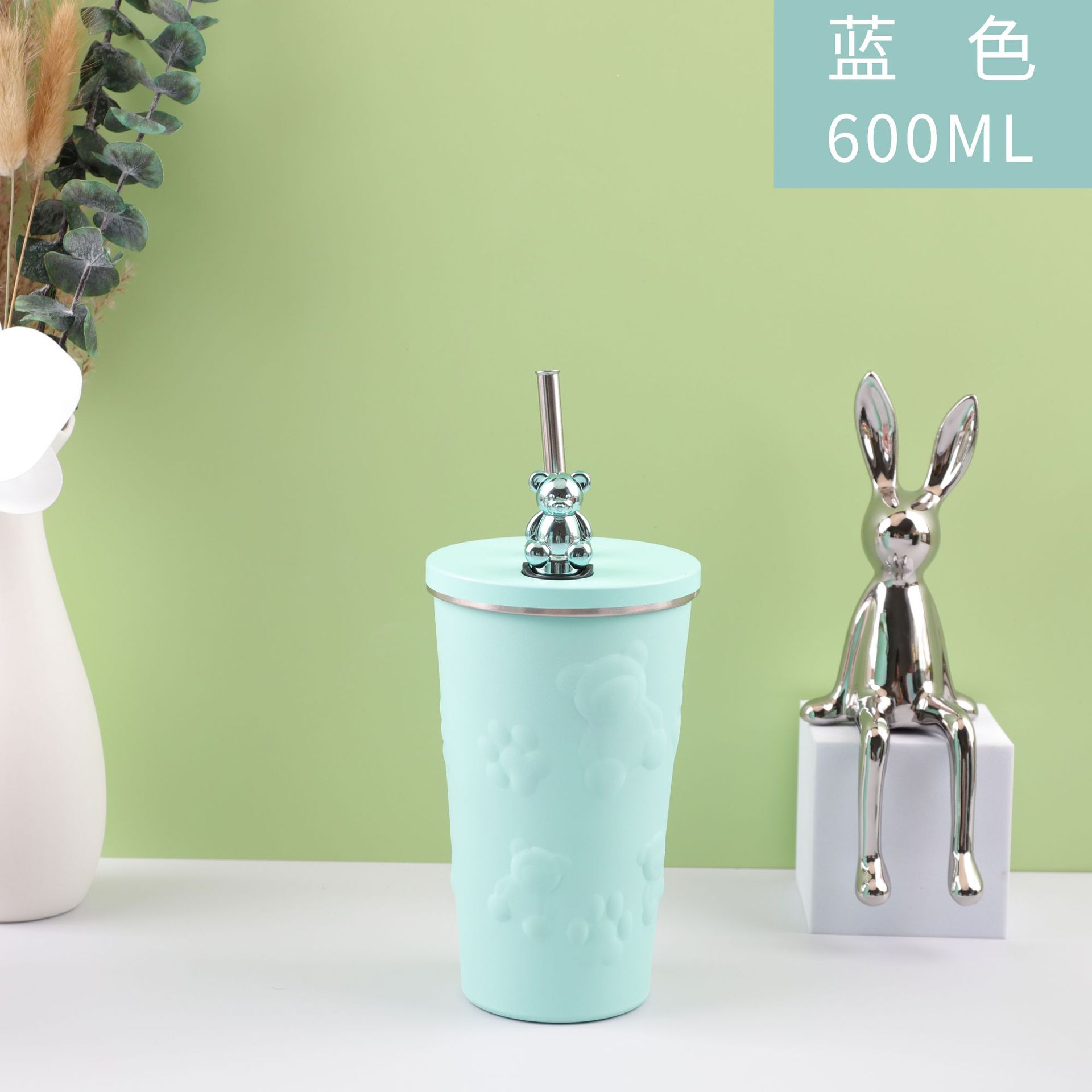 Nuevo oso en línea popularidad 304 taza de paja de acero inoxidable taza de café de alto valor de caricatura de oficina portátil taza de agua doméstica